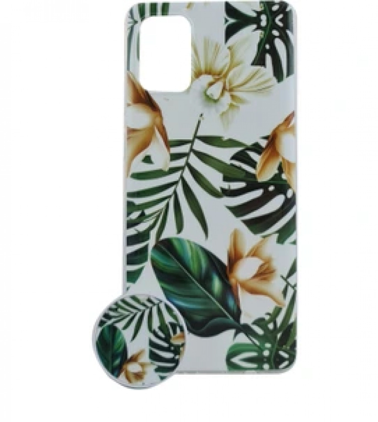 Hoesje voor iPhone 11 Pro Max met planten en houder, Wit/Groen