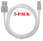 5-PACK Kabel USB-A - MicroUSB 2.4A, 1m, Wit 5-PACK Kabel USB-A - MicroUSB 2.4A, 1m, Wit