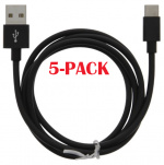 5-PACK Kabel USB-A - USB-C 2.4A, 1m, Zwart