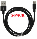 5-PACK Kabel USB-A - MicroUSB 2.4A, 1m, Zwart 5-PACK Kabel USB-A - MicroUSB 2.4A, 1m, Zwart
