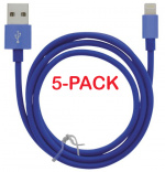 5-pak kabel USB-A - Lightning 2.4A, 1m, Blauw 5-pak kabel USB-A - Lightning 2.4A, 1m, Blauw