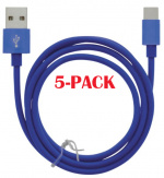 5-PACK Kabel USB-A - USB-C 2.4A, 1m, Blauw 5-PACK Kabel USB-A - USB-C 2.4A, 1m, Blauw