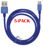 5-PACK Kabel USB-A - MicroUSB 2.4A, 1m, Blauw