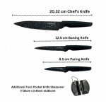 Royalty Line RL-MB3B: 3-Delige Marmeren Gecoate Keuken Messenset Met Zak Messenslijper