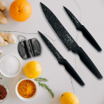 Royalty Line RL-MB3B: 3-Delige Marmeren Gecoate Keuken Messenset Met Zak Messenslijper