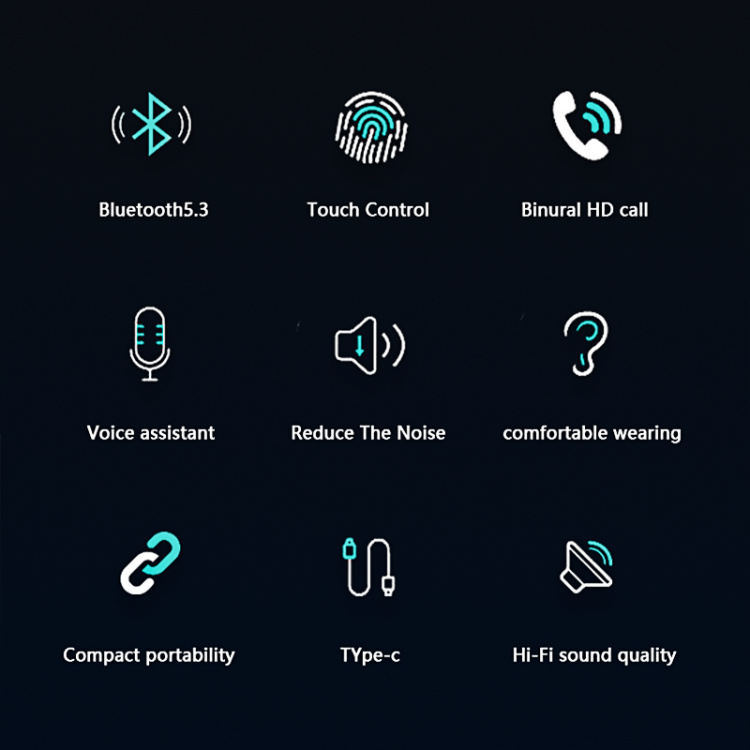 ET03 Echte draadloze Bluetooth-koptelefoon, zwart