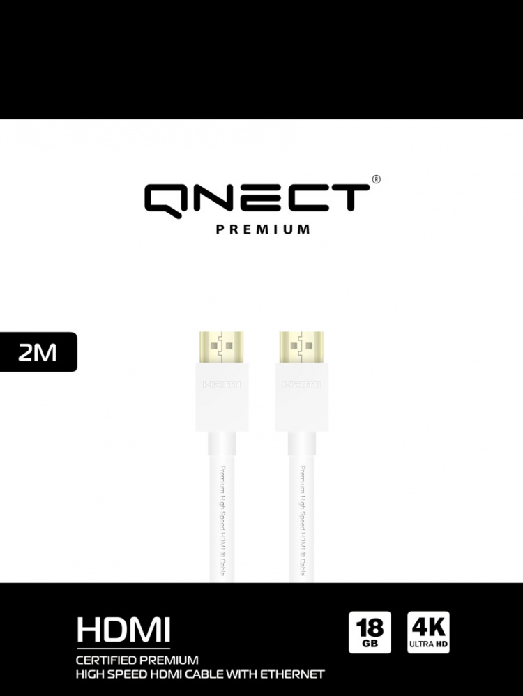 QNECT Premium Hoge Snelheid HDMI met Ethernet 4K UHD 18GB, 2m, Wit QNECT Premium Hoge Snelheid HDMI met Ethernet 4K UHD 18GB, 2m, Wit
