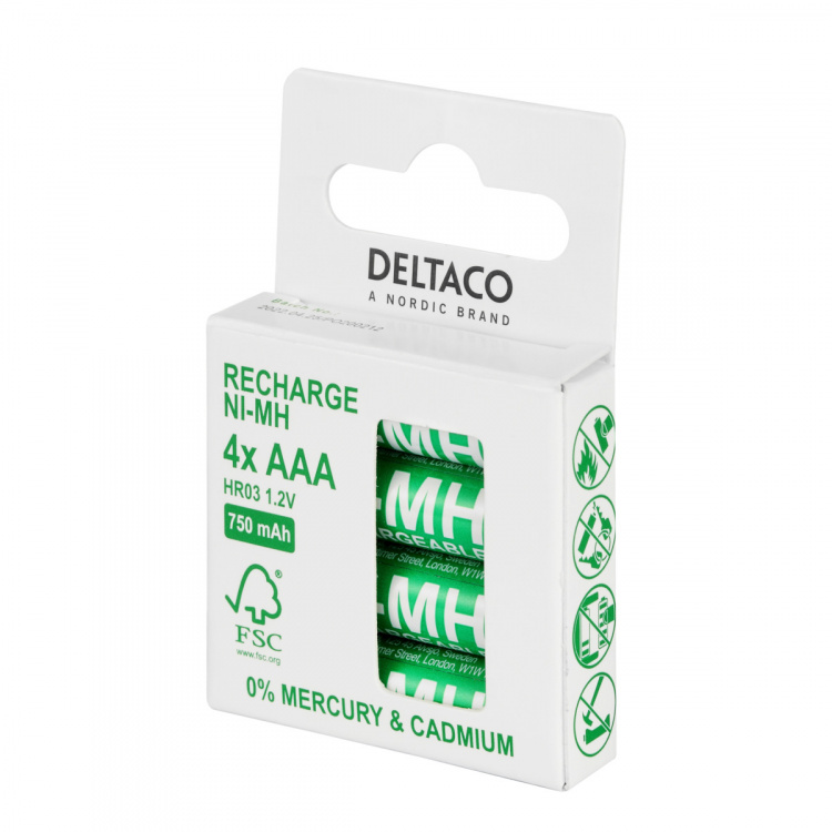 DELTACO Ultimate oplaadbare Ni-Mh, LR03/AAA formaat, 750mAh, 4-pack(SG)
