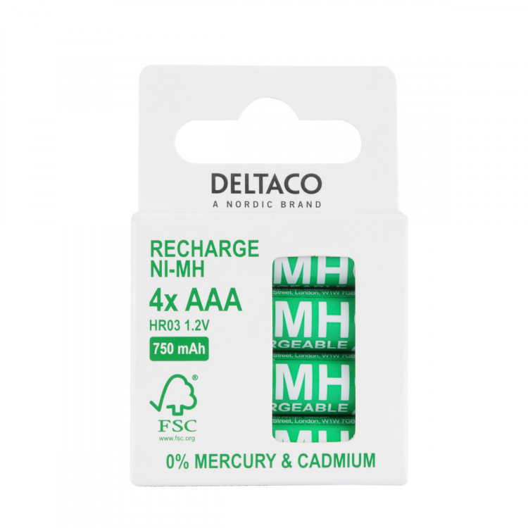 DELTACO Ultimate oplaadbare Ni-Mh, LR03/AAA formaat, 750mAh, 4-pack(SG)