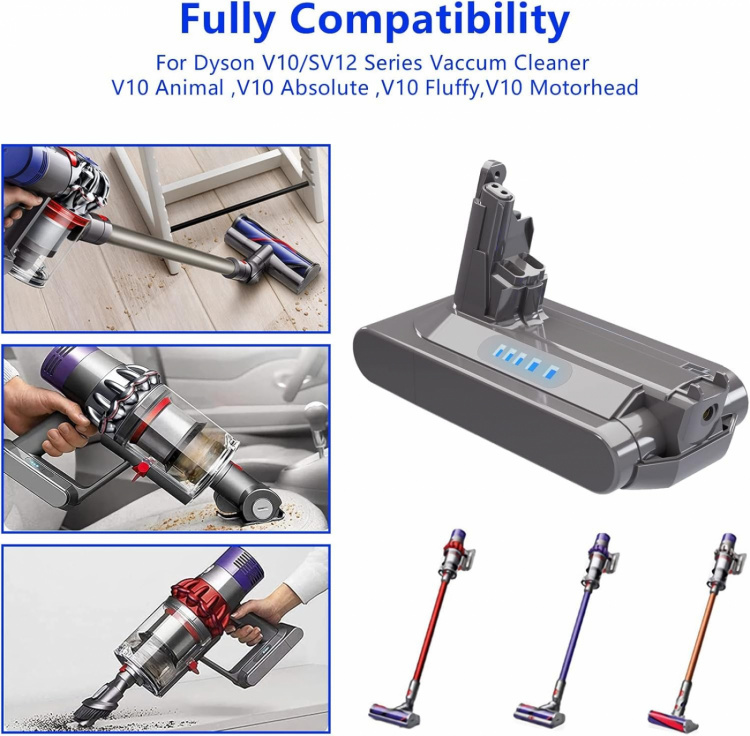 Batteri kompatibelt med Dyson V10 modeller, 25.2V, 2500mAh, 63Wh