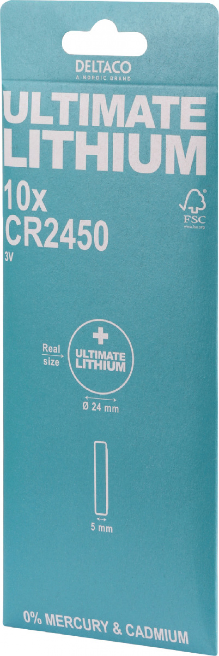 DELTACO Ultimate Lithium-batteri, 3V, CR2450 knappcell, 10-pack