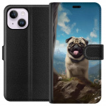 Portemonnee-hoesje voor Apple iPhone 15 Plus met Blije Hond ontwerp