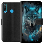 Portemonnee-hoesje voor Huawei P30 lite met Wolf ontwerp