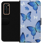 Portemonnee-hoesje voor Huawei P40 met Blauwe vlinders ontwerp
