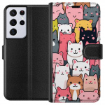 Portemonnee-hoesje voor Samsung Galaxy S21 Ultra 5G met Kattenpatroon ontwerp