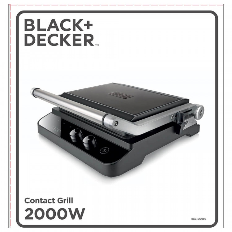 BLACK+DECKER Contact Grill Temp Control Extra Plattor 2000W Brushed