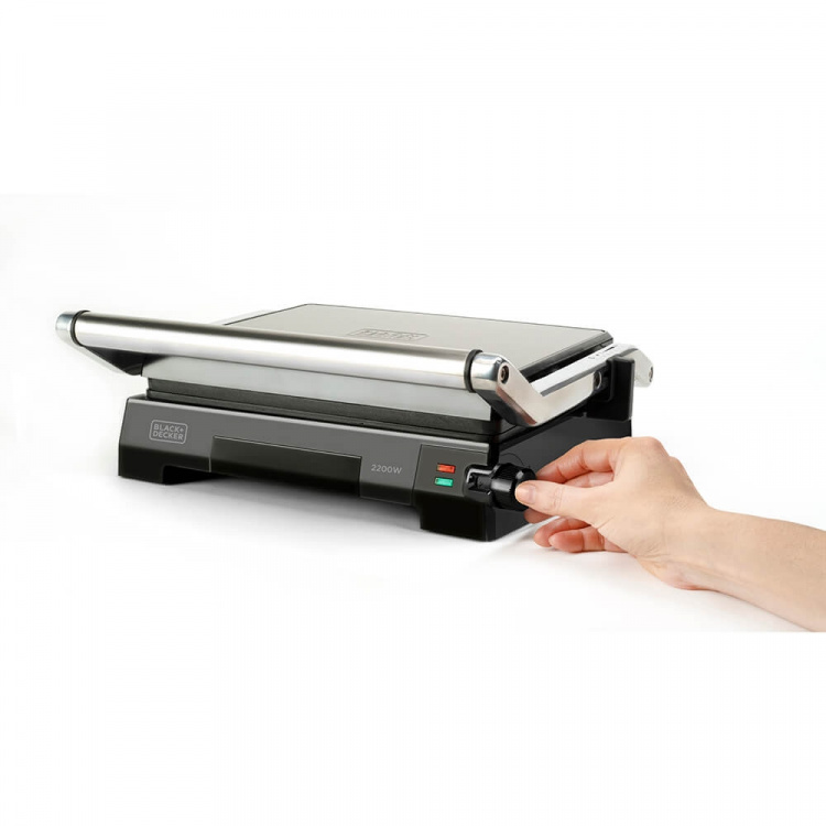BLACK+DECKER Contact Grill Temp Control 2200W Brushed
