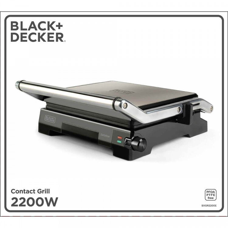 BLACK+DECKER Contact Grill Temp Control 2200W Brushed