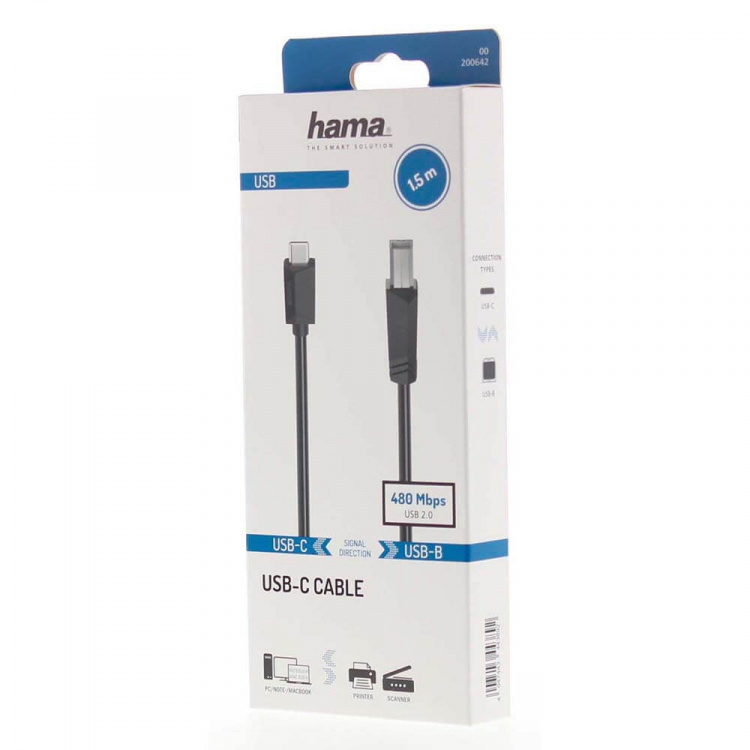 HAMA Cable USB-C to USB-B 480 Mbps 1.5m Black