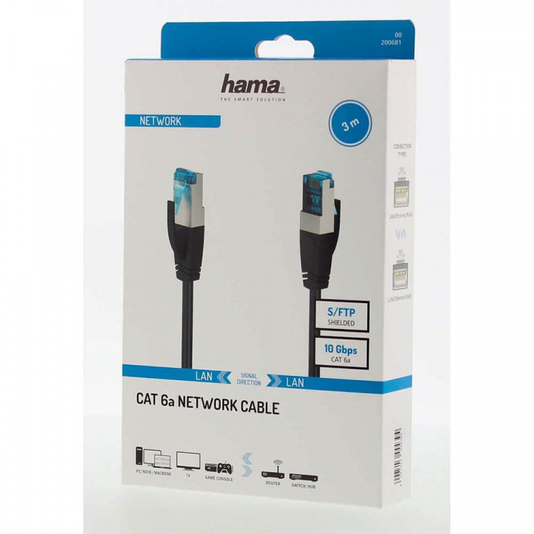 HAMA Cable Network CAT6a S/FTP 3.0m Black