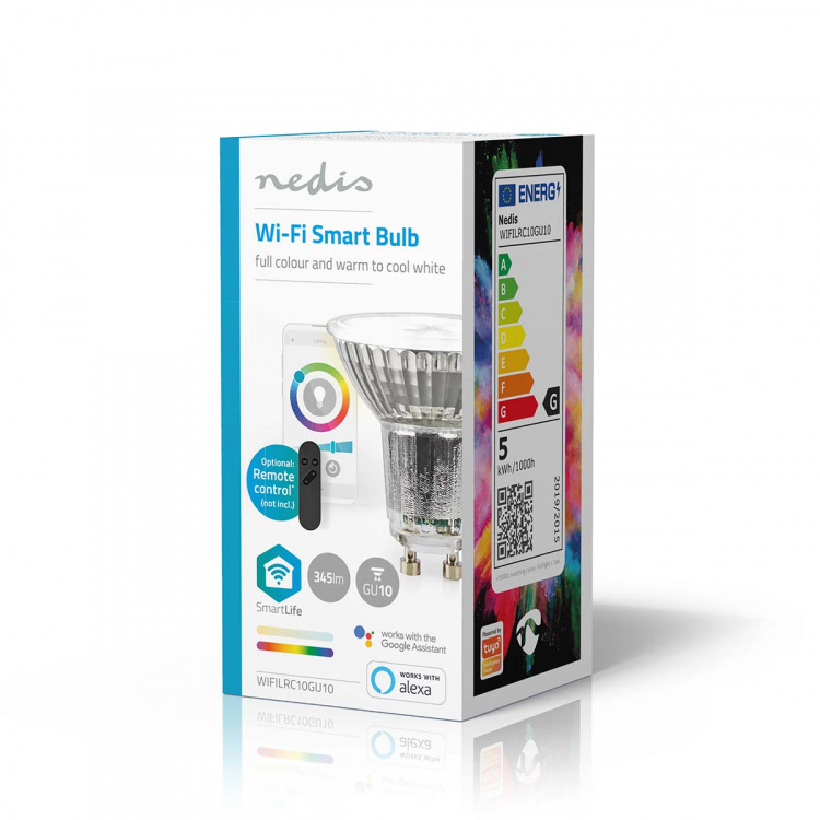Nedis SmartLife LED Spot | Wi-Fi | GU10 | 345 lm | 5 W | RGB / Warm tot Koel Wit | 2700 - 6500 K | Energieklasse: G | Android™ / IOS | PAR16 | 1 Stuks Nedis SmartLife LED Spot | Wi-Fi | GU10 | 345 lm | 5 W | RGB / Warm tot Koel Wit | 2700 - 6500 K | Energieklasse: G | Android™ / IOS | PAR16 | 1 Stuks