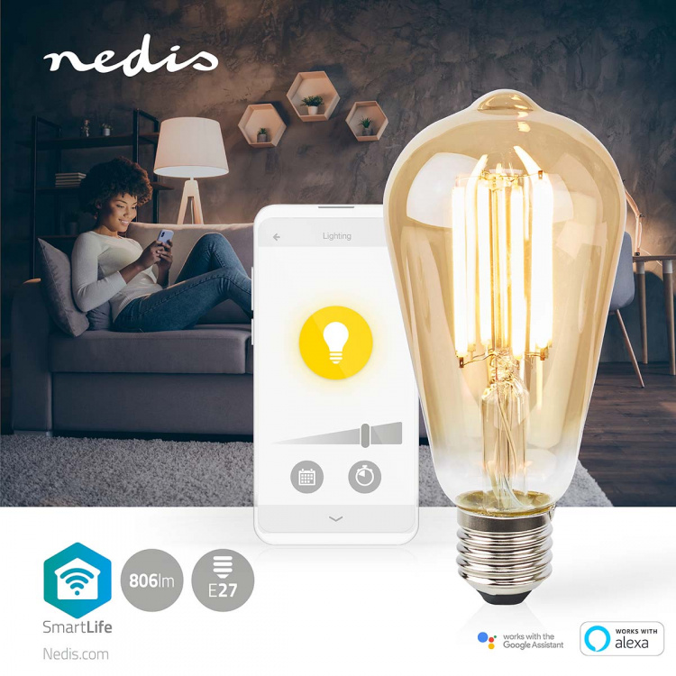 Nedis SmartLife LED Filamentlamp | E27 | 806 lm | 7 W | Warm Wit | 1800 - 3000 K | Glas | Android™ / IOS | ST64 | 1 Stuks