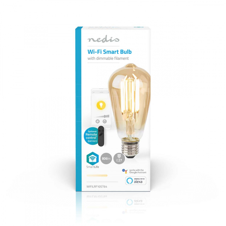 Nedis SmartLife LED Filamentlamp | E27 | 806 lm | 7 W | Warm Wit | 1800 - 3000 K | Glas | Android™ / IOS | ST64 | 1 Stuks