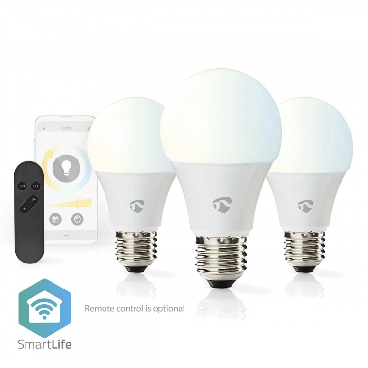 Nedis SmartLife LED Bulb | Wi-Fi | E27 | 806 lm | 9 W | Warm tot Koel Wit | 2700 - 6500 K | Android™ / IOS | Peer | 3 Stuks