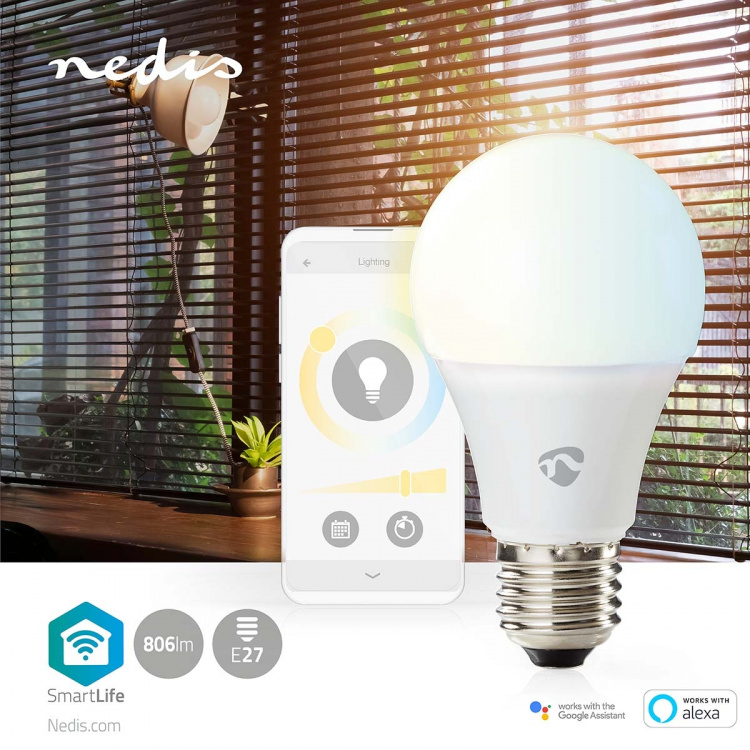 Nedis SmartLife LED Bulb | Wi-Fi | E27 | 806 lm | 9 W | Warm tot Koel Wit | 2700 - 6500 K | Android™ / IOS | Peer | 1 Stuks