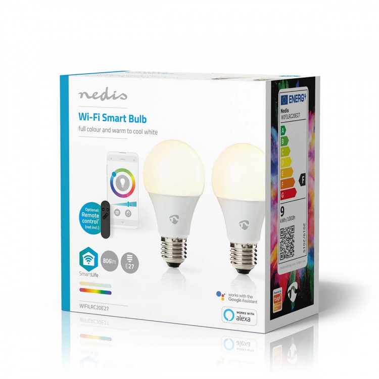 Nedis SmartLife Multicolour Lamp | E27 | 806 lm | 9 W | RGB / Warm tot Koel Wit | 2700 - 6500 K | Android™ / IOS | Peer | 2 Stuks