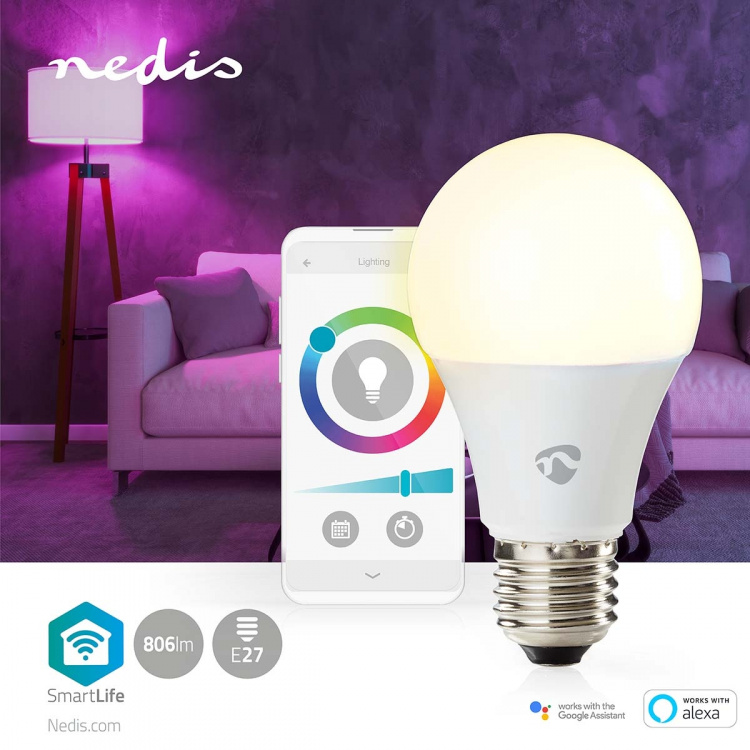 Nedis SmartLife Multicolour Lamp | E27 | 806 lm | 9 W | RGB / Warm tot Koel Wit | 2700 - 6500 K | Android™ / IOS | Peer | 1 Stuks
