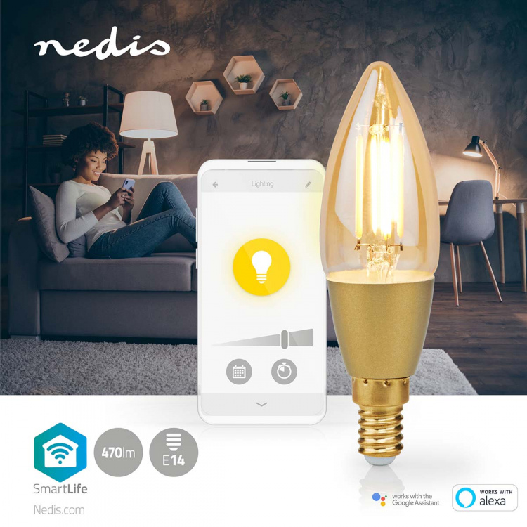 Nedis SmartLife LED Filamentlamp | E14 | 470 lm | 4.90 W | Warm Wit | 1800 - 3000 K | Glas | Android™ / IOS | Kaars | 1 Stuks Nedis SmartLife LED Filamentlamp | E14 | 470 lm | 4.90 W | Warm Wit | 1800 - 3000 K | Glas | Android™ / IOS | Kaars | 1 Stuks