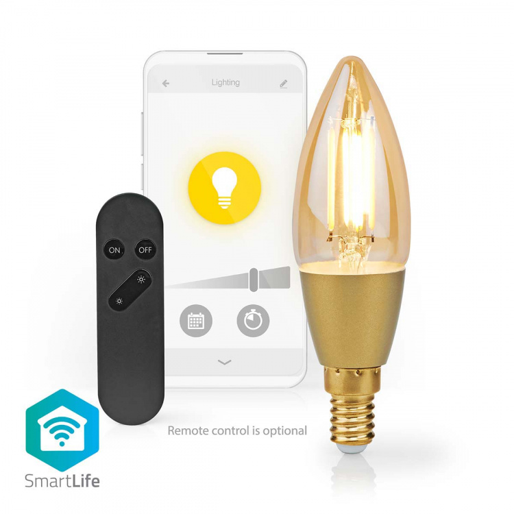 Nedis SmartLife LED Filamentlamp | E14 | 470 lm | 4.90 W | Warm Wit | 1800 - 3000 K | Glas | Android™ / IOS | Kaars | 1 Stuks Nedis SmartLife LED Filamentlamp | E14 | 470 lm | 4.90 W | Warm Wit | 1800 - 3000 K | Glas | Android™ / IOS | Kaars | 1 Stuks