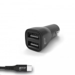 GEAR Charger 12-24V 2xUSB 3.4A Black USB-C 2.0 cable 1m GEAR Charger 12-24V 2xUSB 3.4A Black USB-C 2.0 cable 1m