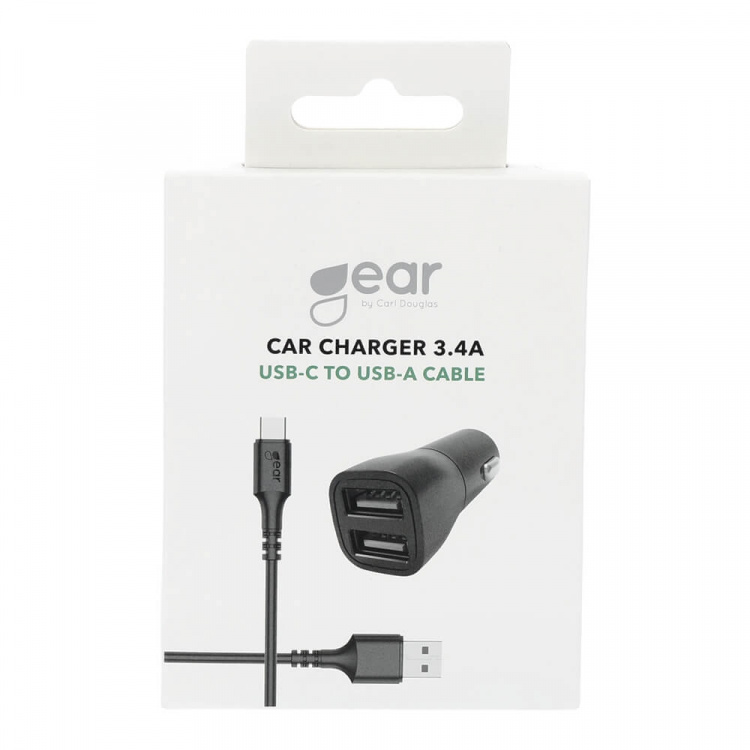 GEAR Charger 12-24V 2xUSB 3.4A Black USB-C 2.0 cable 1m GEAR Charger 12-24V 2xUSB 3.4A Black USB-C 2.0 cable 1m