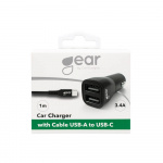 GEAR Charger 12-24V 2xUSB 3.4A Black USB-C 2.0 cable 1m GEAR Charger 12-24V 2xUSB 3.4A Black USB-C 2.0 cable 1m