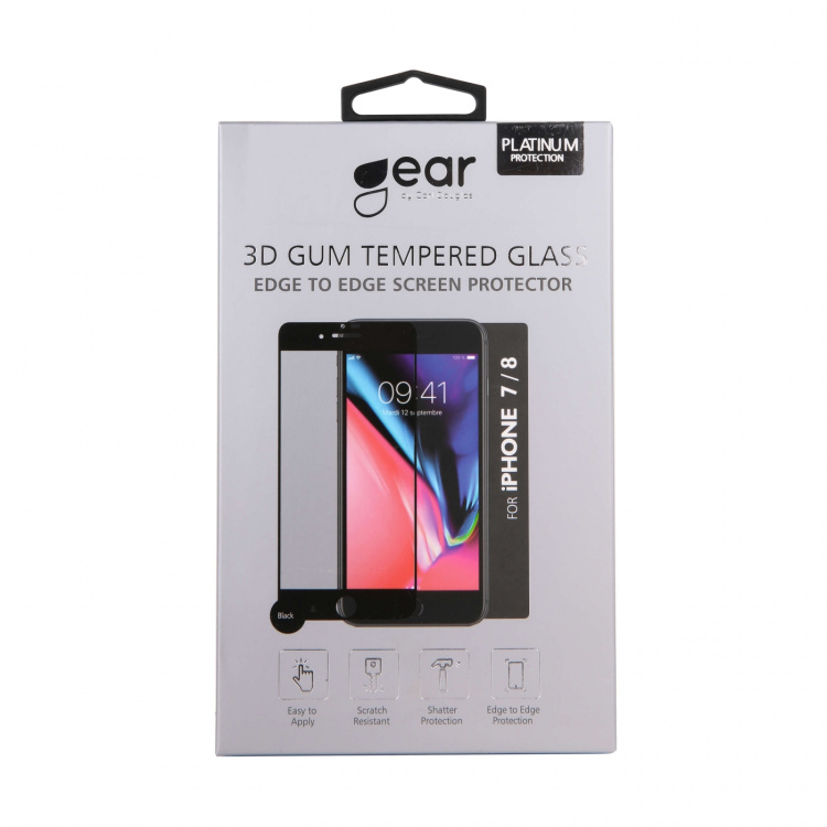 GEAR Glass Prot. 3D Gummed Full Fit Black iPhone 6/7/8/SE2020