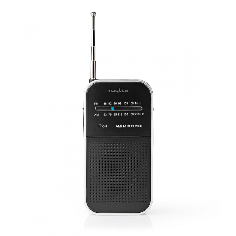 Nedis FM-Radio | Draagbaar Model | AM / FM | Batterij Gevoed | Analoog | 1.5 W | Zwart-Wit Scherm | Koptelefoonoutput | IP20 | Aluminium / Zwart