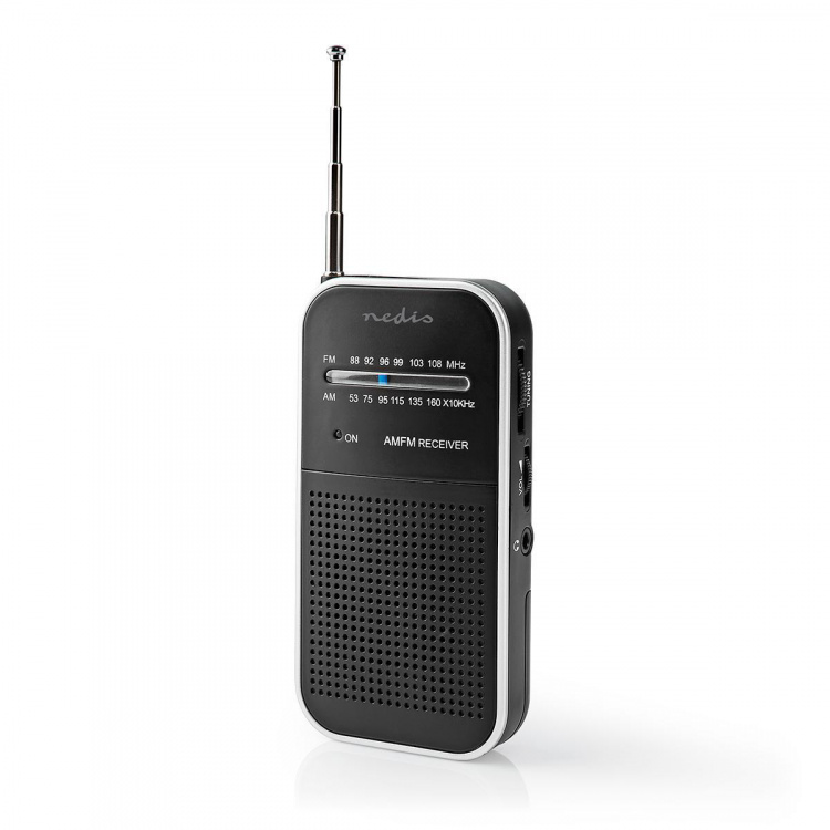 Nedis FM-Radio | Draagbaar Model | AM / FM | Batterij Gevoed | Analoog | 1.5 W | Zwart-Wit Scherm | Koptelefoonoutput | IP20 | Aluminium / Zwart