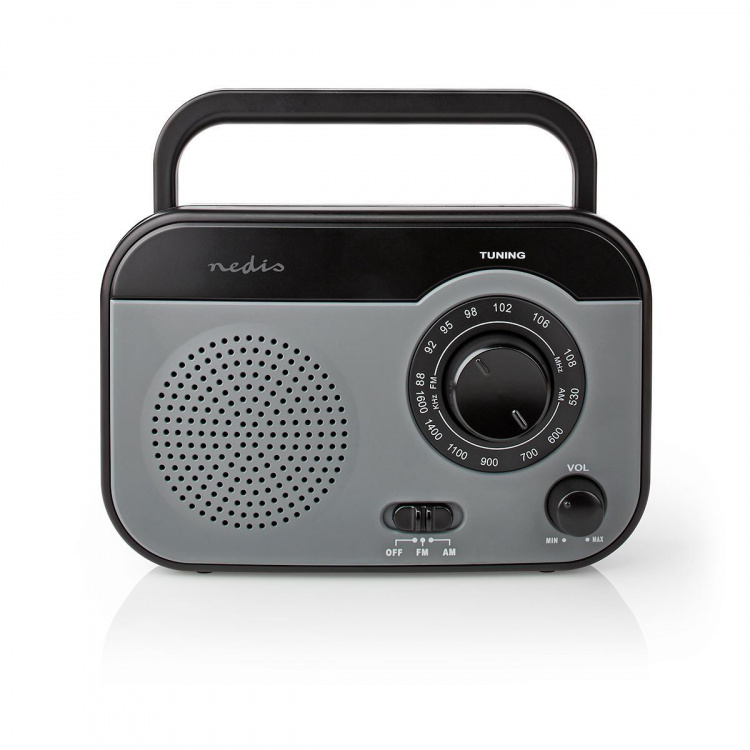 Nedis FM-Radio | Draagbaar Model | AM / FM | Batterij Gevoed / Netvoeding | Analoog | 1.8 W | Zwart-Wit Scherm | Koptelefoonoutput | Handgreep | Grijs / Zwart