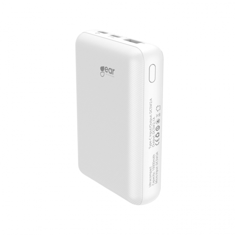 GEAR Powerbank 10 000mAh LiPolymer Ultracompact 2.1A 1xUSB-C 2xUSB-A 1xMicroUSB White GEAR Powerbank 10 000mAh LiPolymer Ultracompact 2.1A 1xUSB-C 2xUSB-A 1xMicroUSB White
