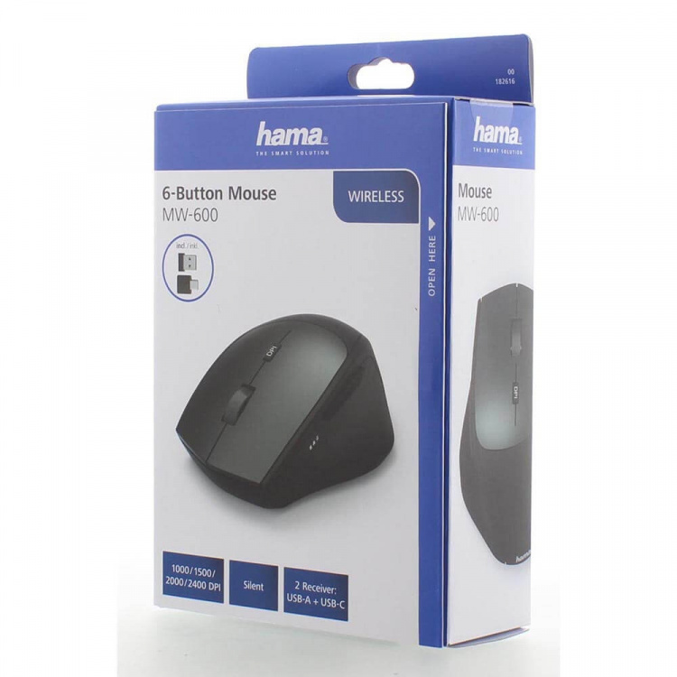 HAMA Mouse Wireless Dual Mode USB-C/USB-A 6-button Black HAMA Mouse Wireless Dual Mode USB-C/USB-A 6-button Black