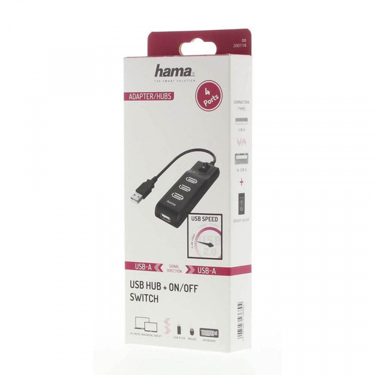 HAMA Hub USB-A 2.0 Switch 4x Ports 480 Mbit/s Black HAMA Hub USB-A 2.0 Switch 4x Ports 480 Mbit/s Black