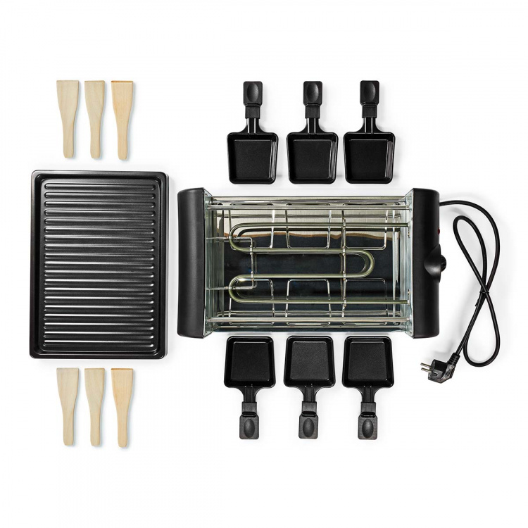 Nedis Gourmet / Raclette | Grill | 6 Personen | Spatel | Temperatuurinstelling | Anti-aanbak laag | Rechthoek