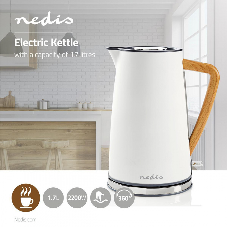 Nedis Waterkoker | 1.7 l | Soft-Touch | Wit | 360 graden draaibaar | Verborgen verwarmingselement | Strix®-controller | Droogkookbeveiliging Nedis Waterkoker | 1.7 l | Soft-Touch | Wit | 360 graden draaibaar | Verborgen verwarmingselement | Strix®-controller | Droogkookbeveiliging