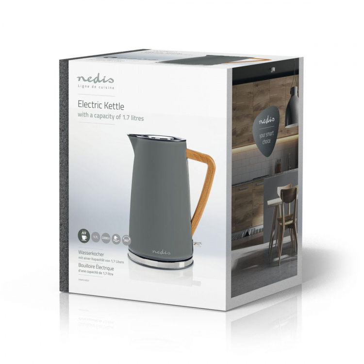 Nedis Waterkoker | 1.7 l | Soft-Touch | Grijs | 360 graden draaibaar | Verborgen verwarmingselement | Strix®-controller | Droogkookbeveiliging Nedis Waterkoker | 1.7 l | Soft-Touch | Grijs | 360 graden draaibaar | Verborgen verwarmingselement | Strix®-controller | Droogkookbeveiliging