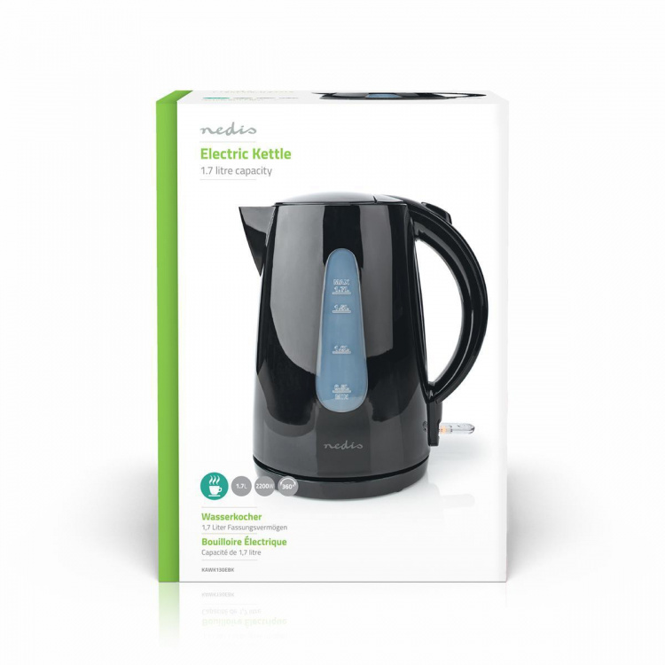 Nedis Waterkoker | 1.7 l | Kunststof | Zwart | 360 graden draaibaar | Verborgen verwarmingselement | Strix®-controller | Droogkookbeveiliging Nedis Waterkoker | 1.7 l | Kunststof | Zwart | 360 graden draaibaar | Verborgen verwarmingselement | Strix®-controller | Droogkookbeveiliging