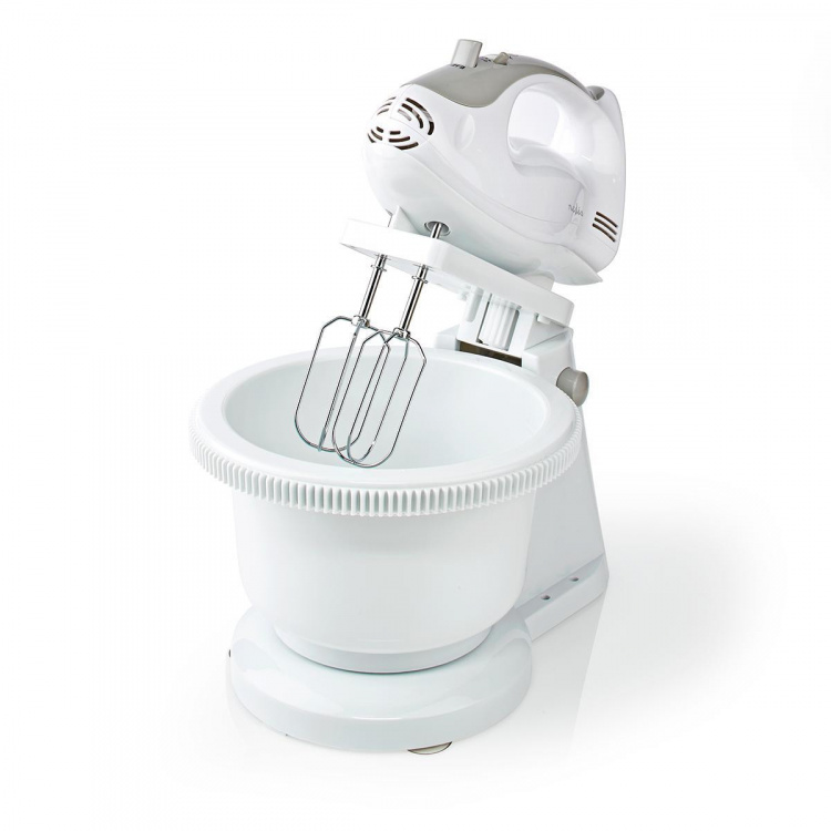 Nedis Handmixer | 200 W | 5-Snelheden | Turbo-functie | Draaikom / 2 Deeghaken / 2 Kloppers | Grijs / Wit
