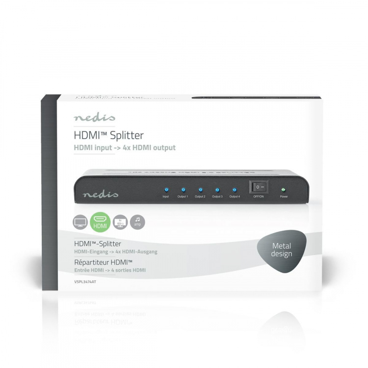 Nedis HDMI™-Splitter | 4-Poorts poort(en) | 4x HDMI™ Output | 4K@60Hz | 18 Gbps | Metaal | Antraciet