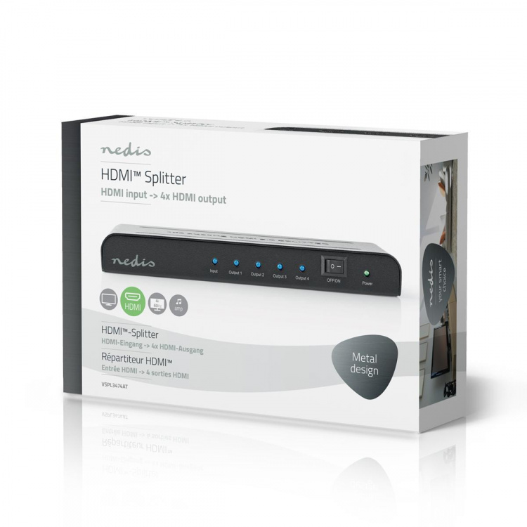 Nedis HDMI™-Splitter | 4-Poorts poort(en) | 4x HDMI™ Output | 4K@60Hz | 18 Gbps | Metaal | Antraciet